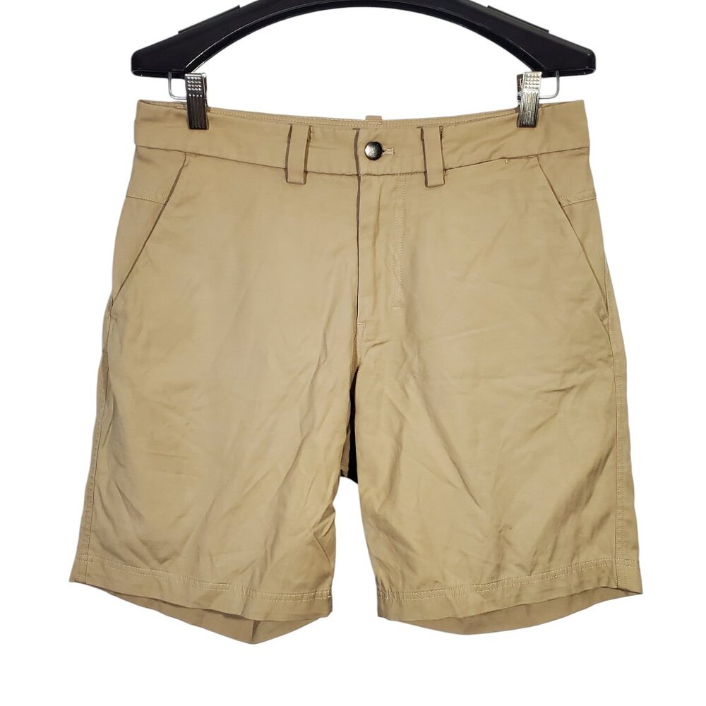 Lululemon The Works Short Mens 31 Khaki Beige Flat-Front Chinos Golf Performance